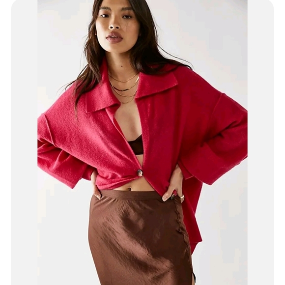 Free People Swim Too Deep Cashmere Cardigan - hot pink (berry)